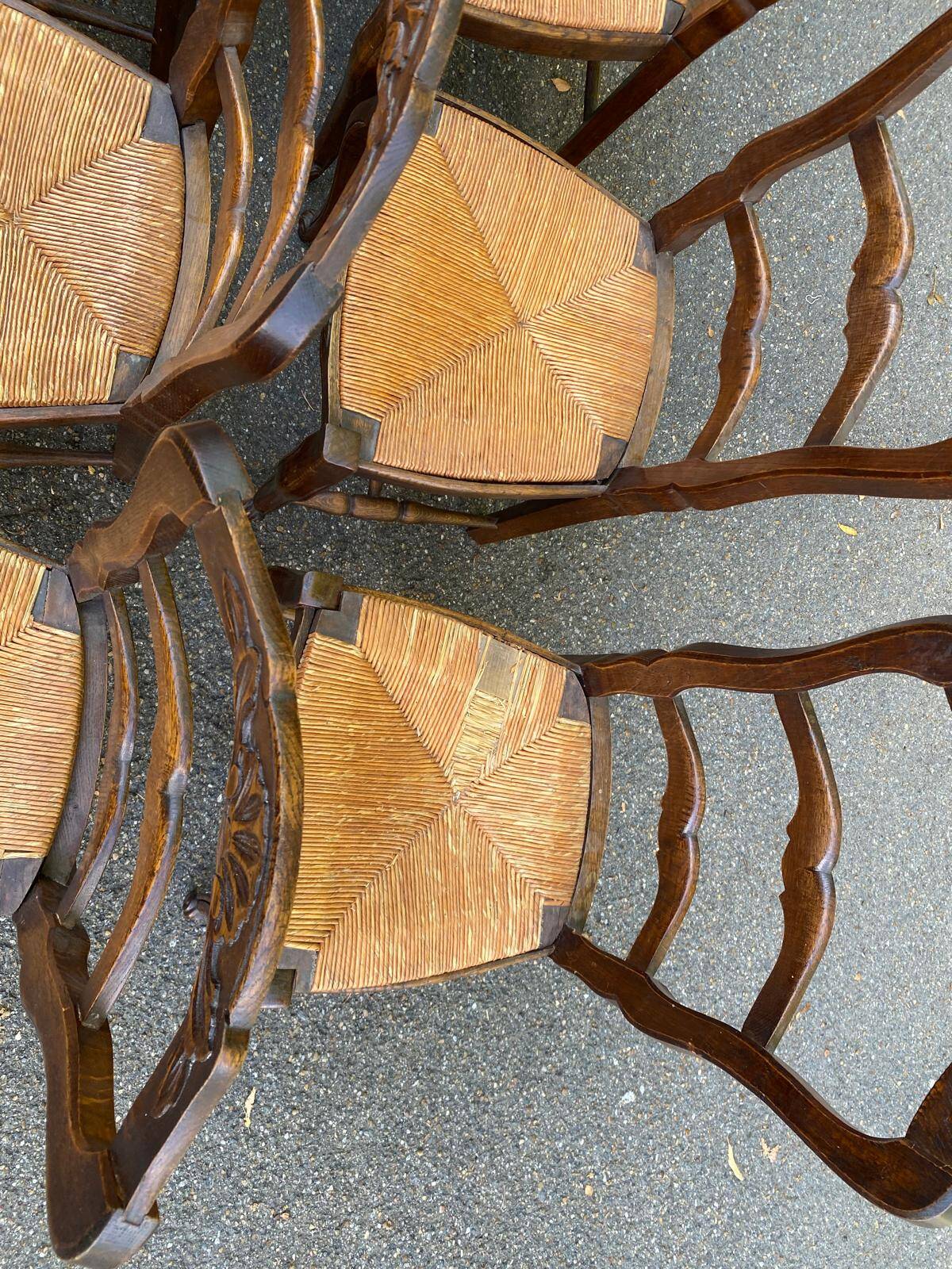 8 Louis XV solid wood straw shell chairs