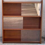 glass wall bookcase in vintage teak 1950