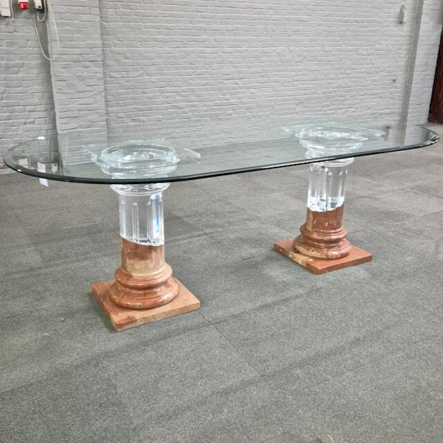 Dinning table by fabianart with 2 doric columns marble & acrylic - italy 1980's