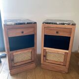 Pair of solid wood cane bedside or nightstands