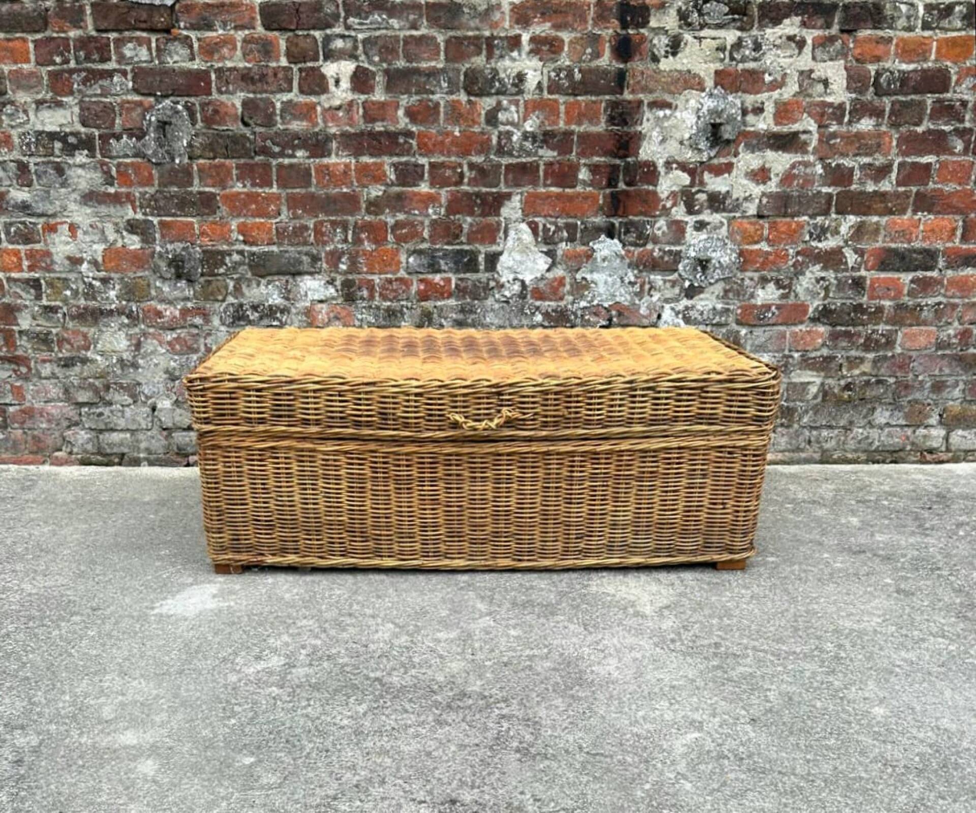 Very large vintage wicker and rattan trunk, antique chest.
