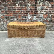 Very large vintage wicker and rattan trunk, antique chest.