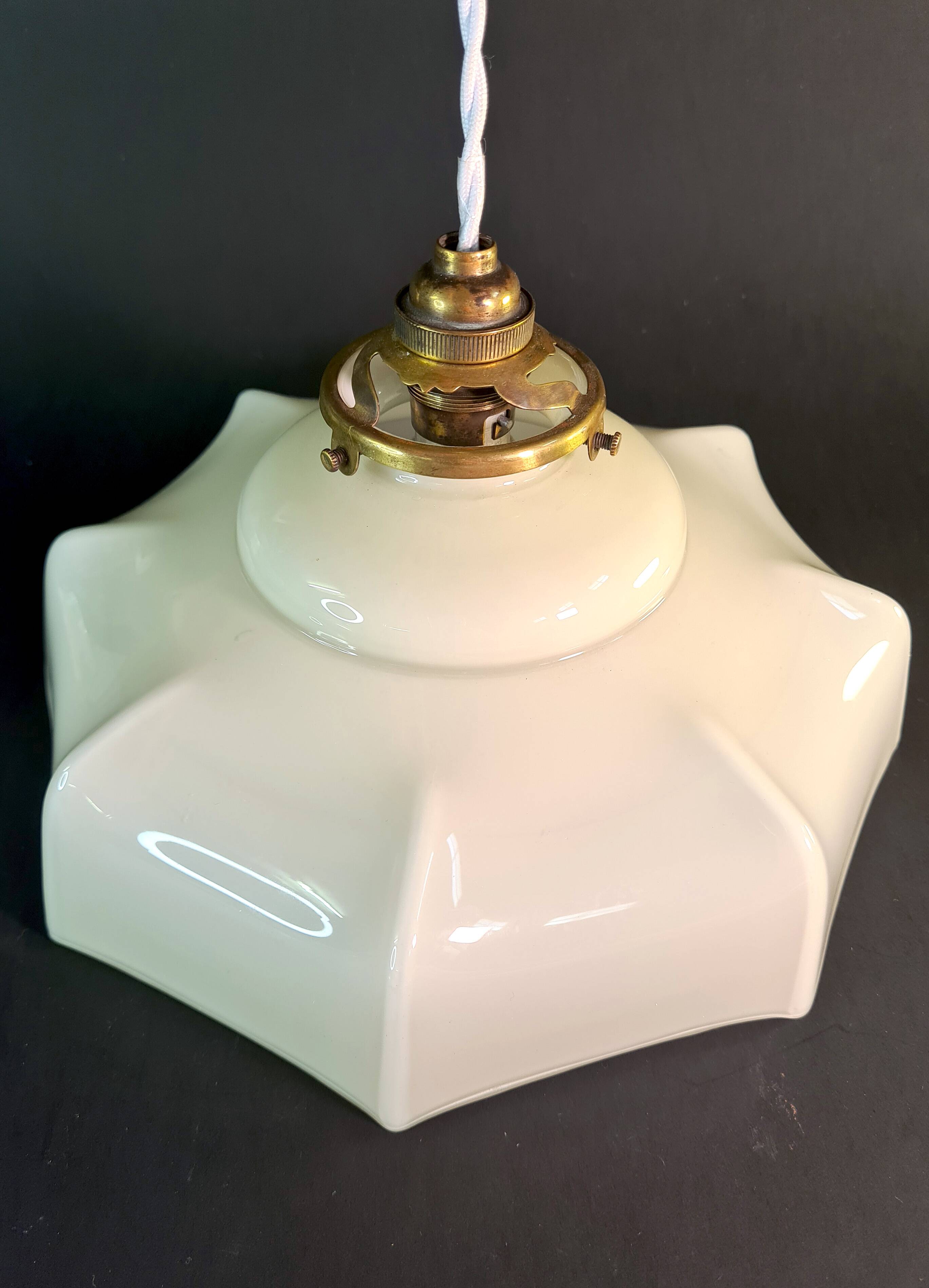 Vintage milky white opaline pendant light