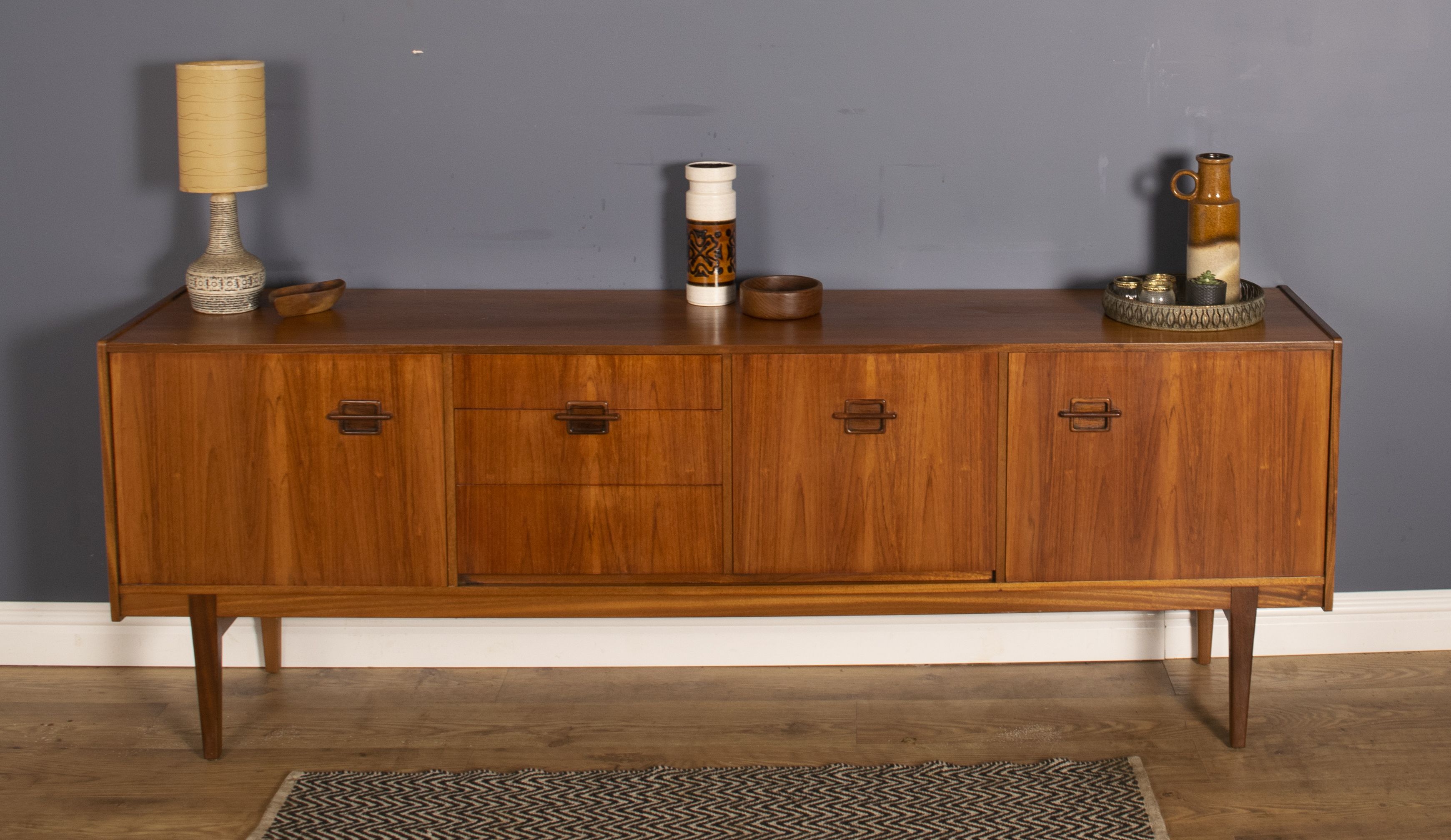 Restored 1960s Retro Long Nathan Corinthian Teak & Rosewood Sideboard
