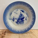 LARGE HOLLOW DISH MOULINS DES LOUPS AND HAMAGE MARINE PATTERN IN CERAMIC-RETRO-KITCHEN-VINTAGE