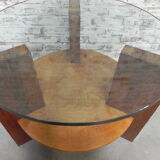 Art Deco coffee table with thick glass top