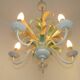 French Vintage Cream 5 Light Metal Chandelier Green and Peach Leaves