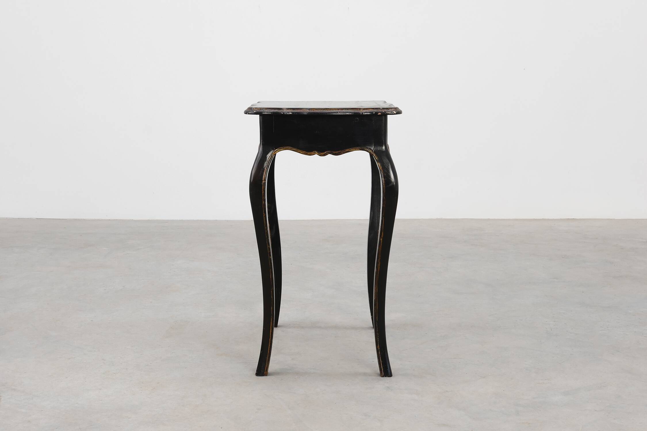 19th Century Black Wooden Side Table with Drawer, France