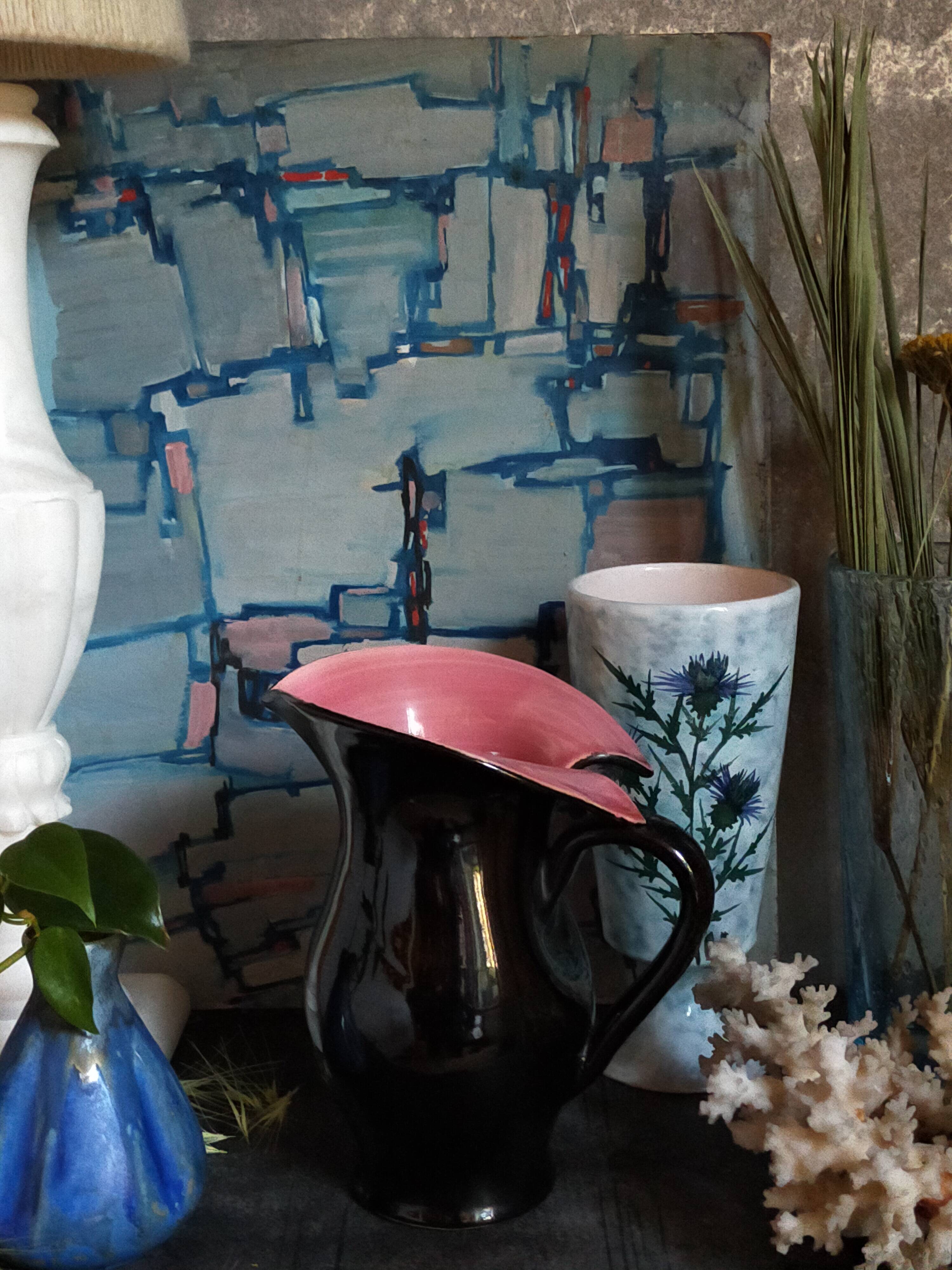 Bicolor pitcher of the Norman Potteries of Louviers 50s