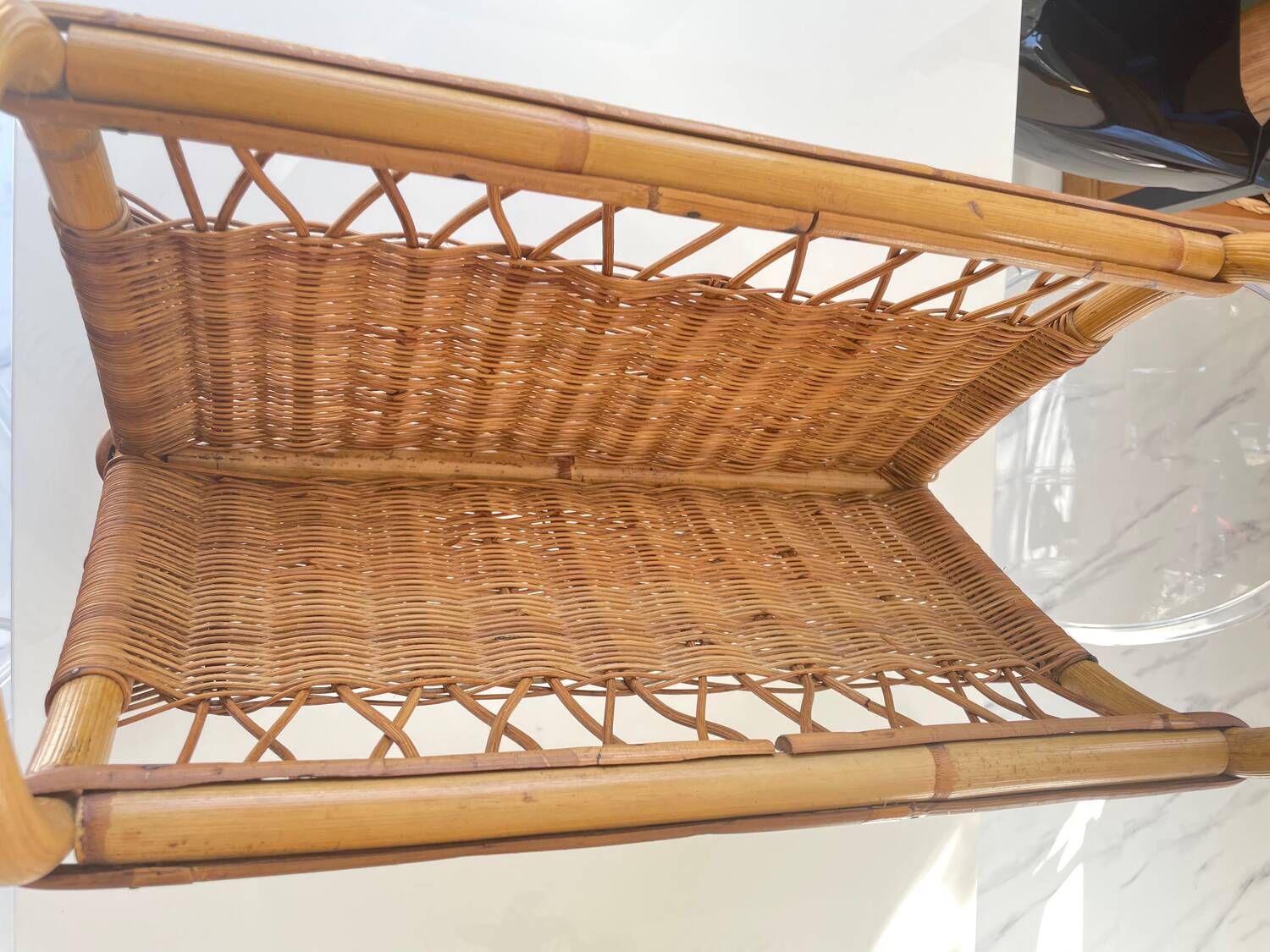 Old rattan magazine rack from the 70s