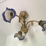 Art Deco style chandelier, bronze and glass paste tulips
