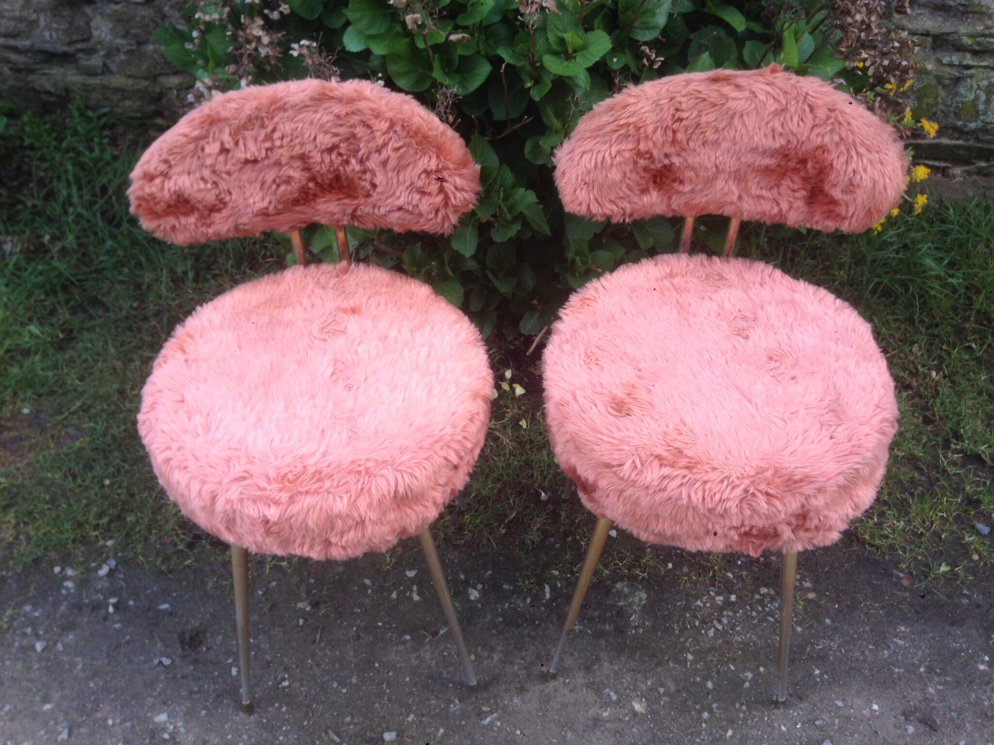 Pair of vintage Pelfran chairs, gilded tubular metal frame and tufting