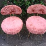 Pair of vintage Pelfran chairs, gilded tubular metal frame and tufting