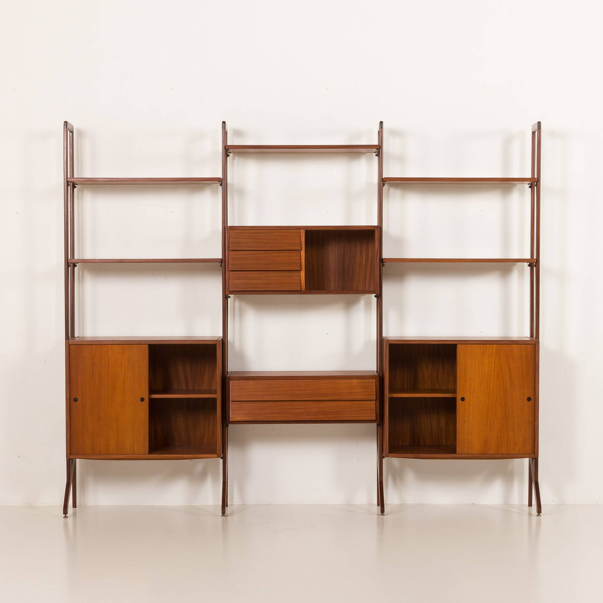Italian freestanding wall unit or room divider in teak, 1960s