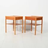 Pair of Scandinavian bedside tables from the 1950s–60s with carved handle