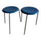 Set of 2 blue wooden Dot stools model 3170 by Arne Jacobsen for Fritz Hansen, 1974
