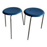 Set of 2 blue wooden Dot stools model 3170 by Arne Jacobsen for Fritz Hansen, 1974