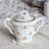 Antique PFC France porcelain sugar bowl with double handles – Gold floral decoration