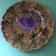3 slip dessert plates stamped Sarreguemines. Fruit decor.
