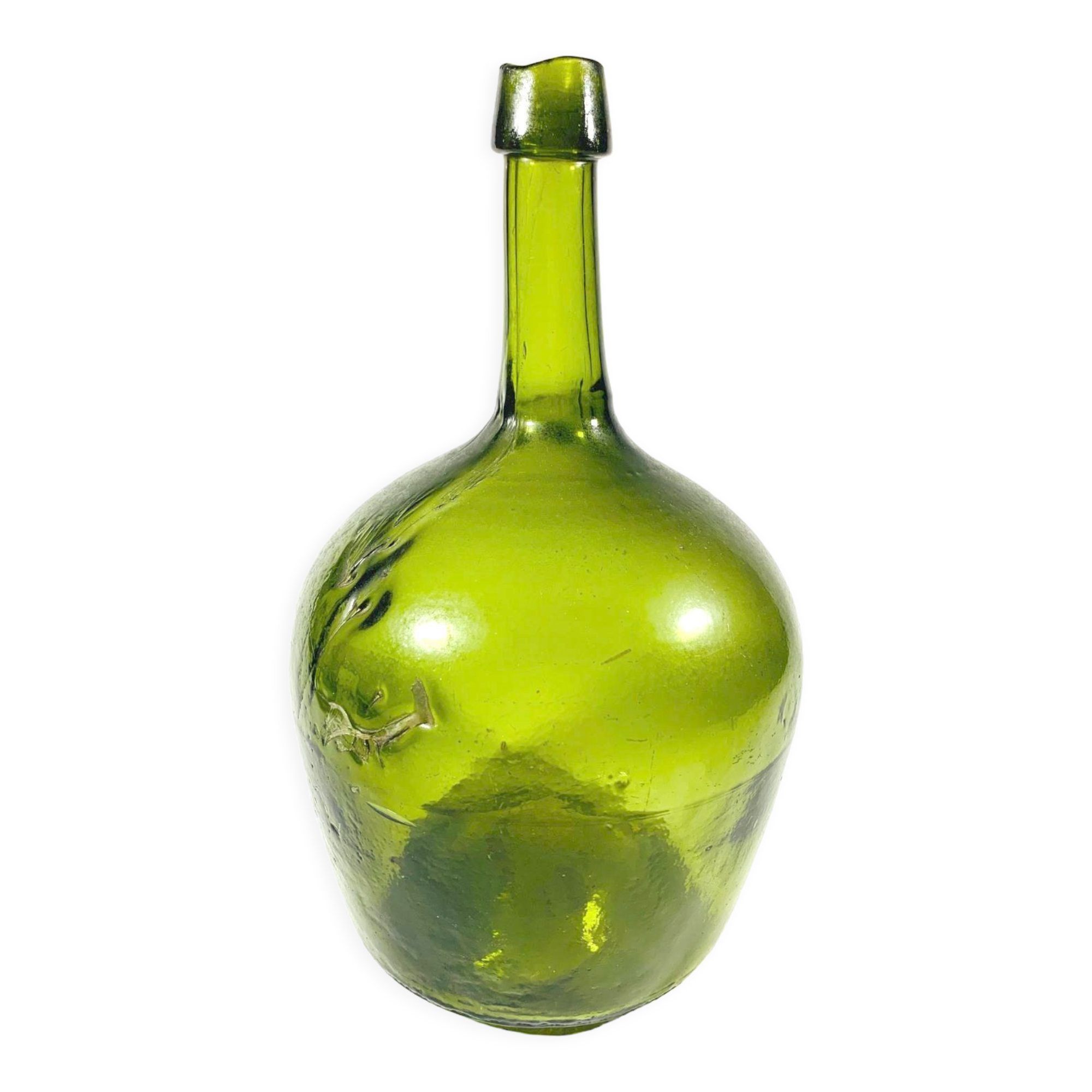 Demijohn green artisanal blown glass early 20th century