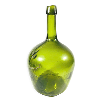 Demijohn green artisanal blown glass early 20th century