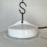 Industrial Grey Enamel Factory Pendant Lamp with Glass Cover, 1960s