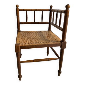 Art Deco corner chair in wood and rattan, 1930