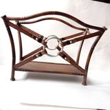 1950s metal magazine rack with imitation leather and bamboo
