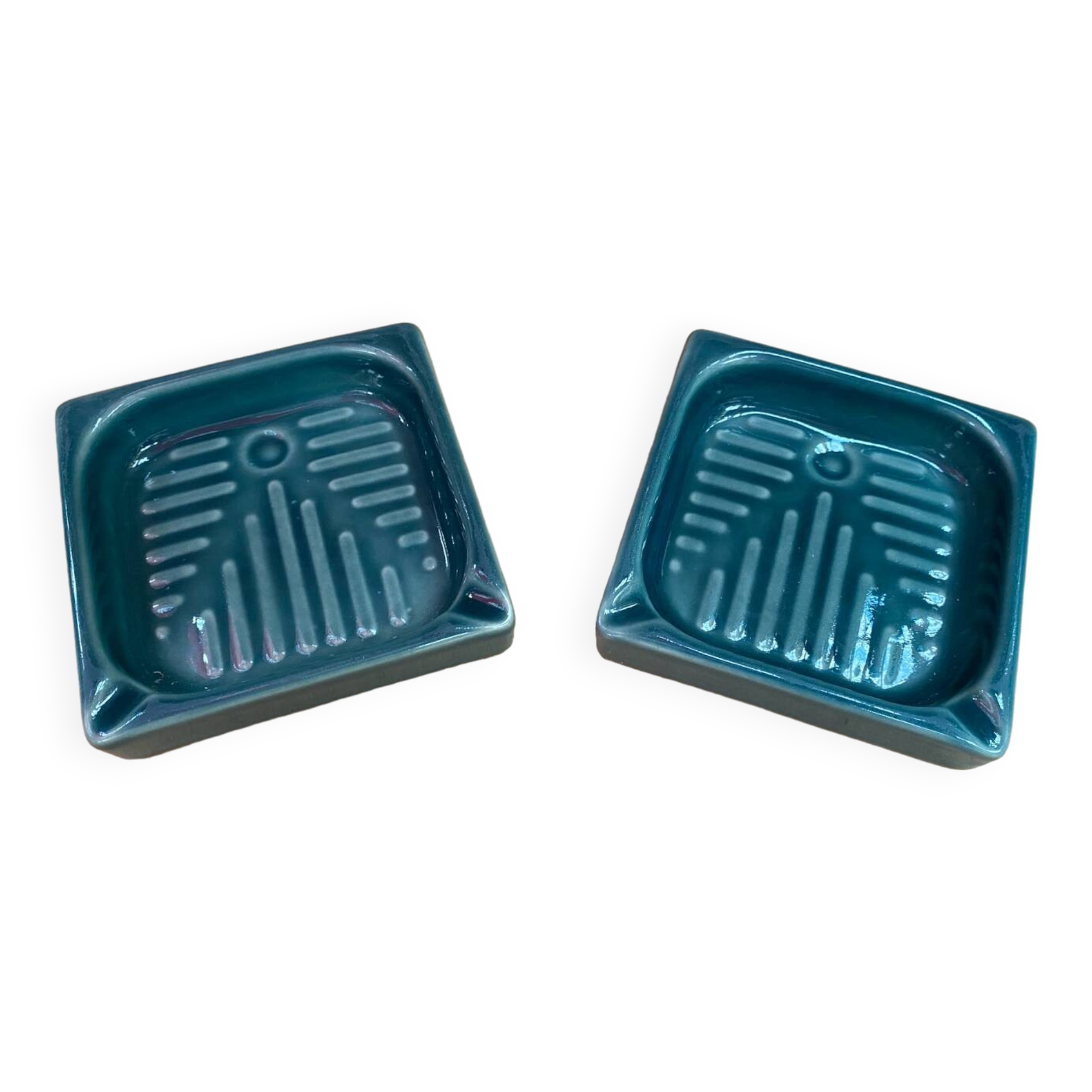 Paire ancien vide poche cendrier cec céramique verte décoration vintage