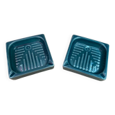 Pair ashtray cec green ceramic vintage decoration