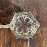 Large glass water jug with handle, hexagonal base, H15 D20.