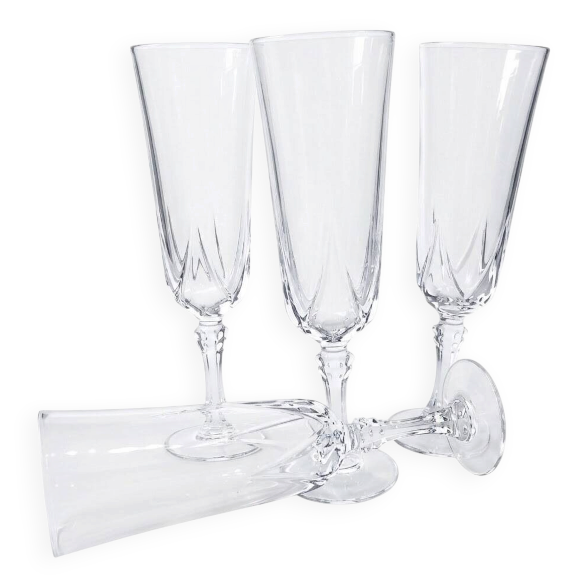 Champagne flutes Cristal d'Arques, "Louvre" pattern