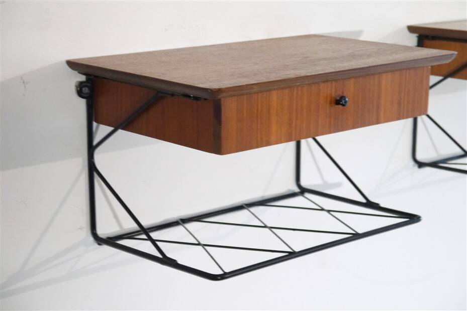 Pair of hanging teak bedside tables, 1960s