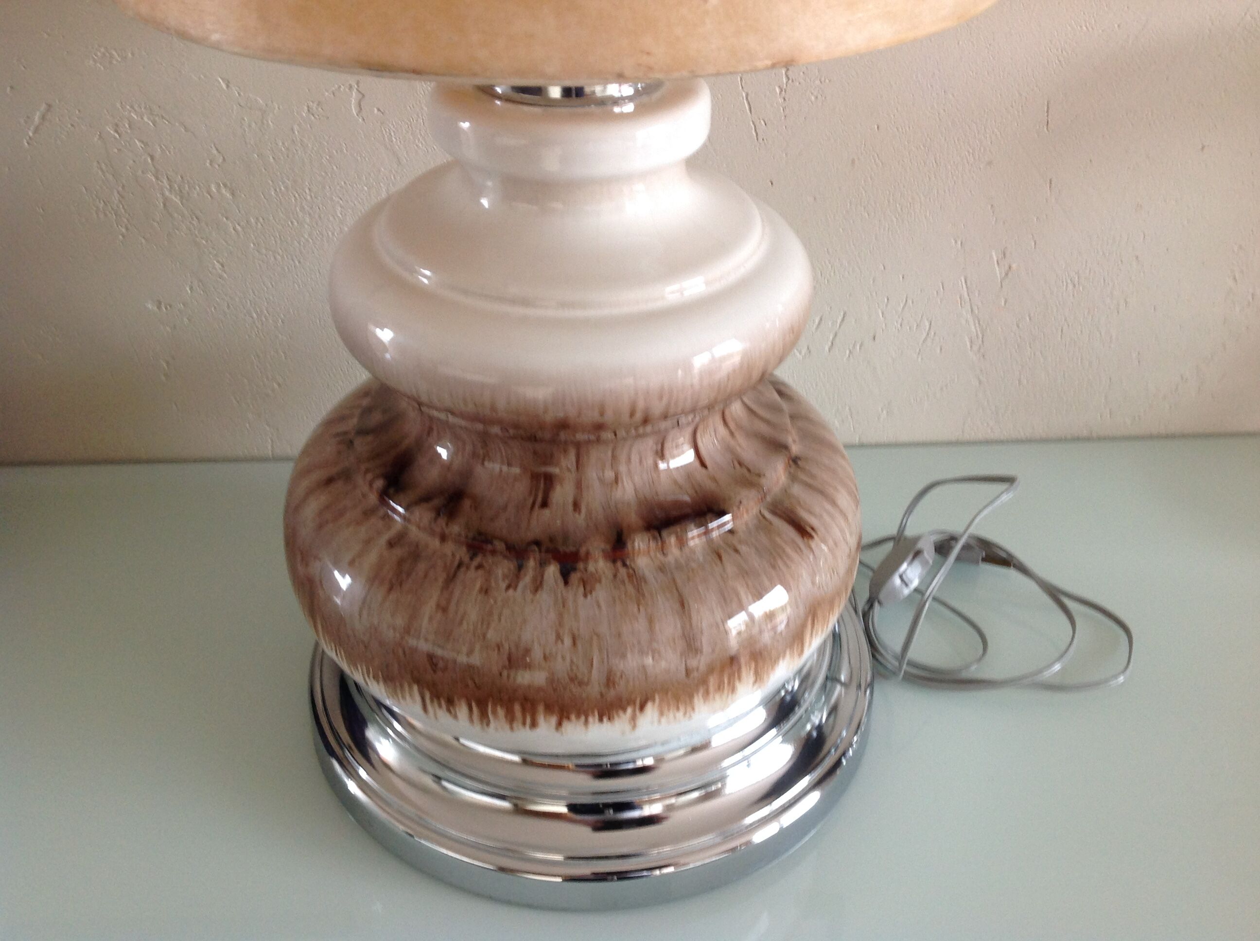 Ceramic floor lamp with a fat lava finish and herbarium shade / vintage 1960s-70s