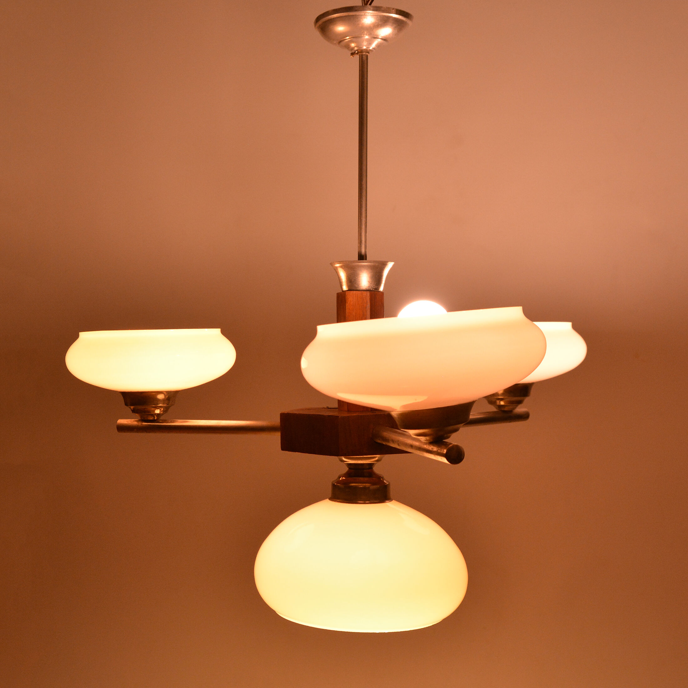 1950s art deco chandelier, Spółdzielnia Pracy Metal Kraków, Poland