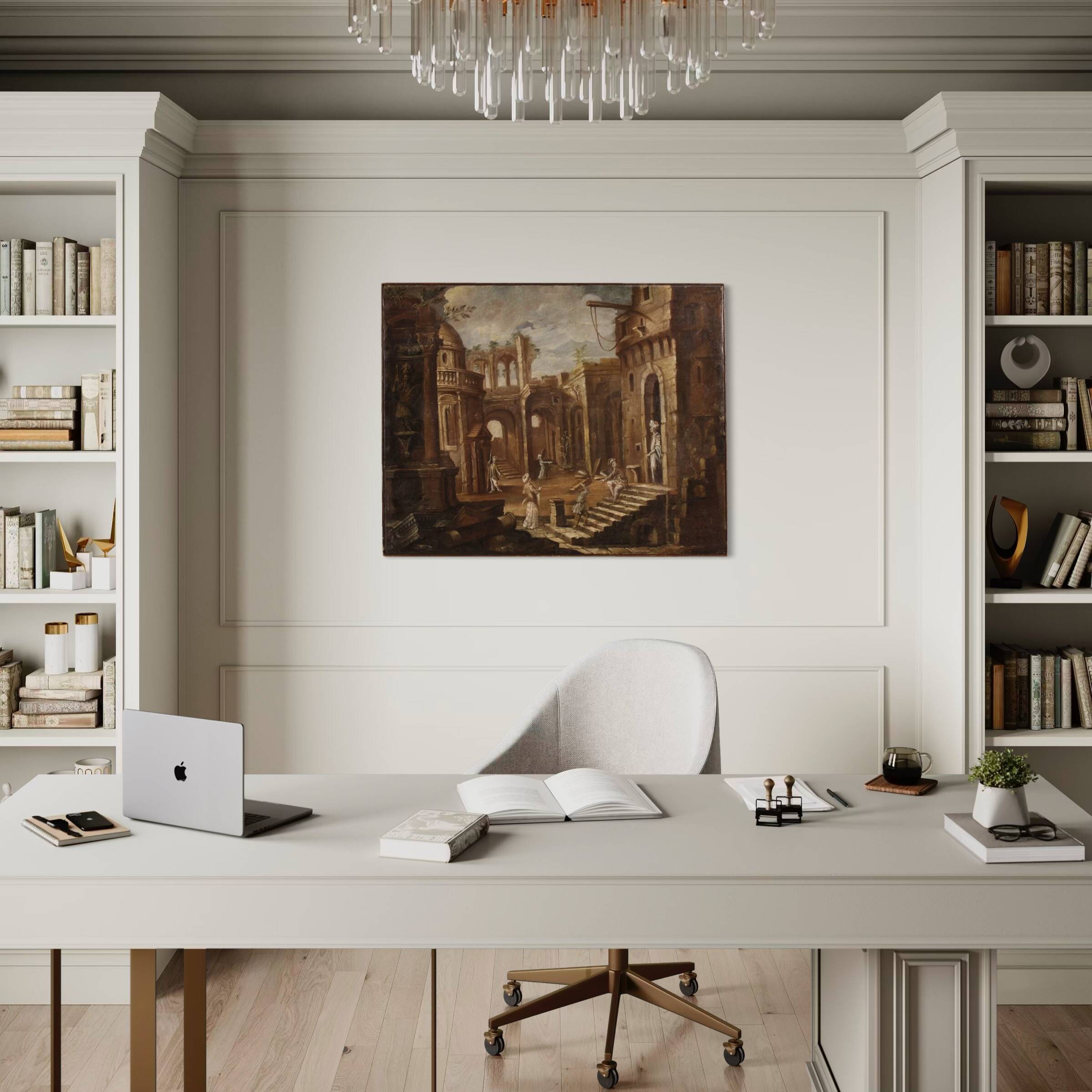 Antique Italian painting from the 18th century, Architectural Capriccio