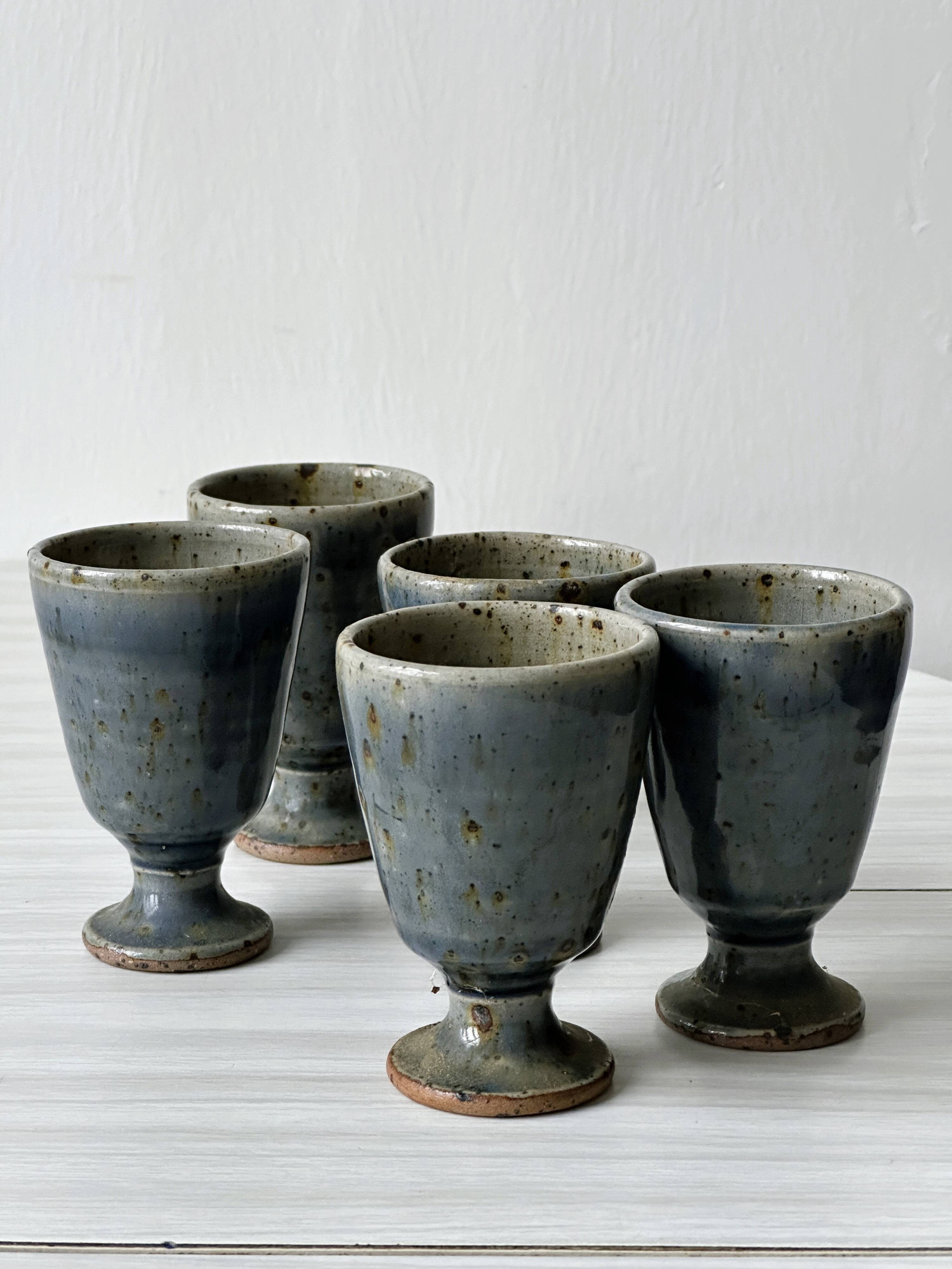 5 small mazagrans - bluish stoneware verrines Migeon La Borne CHER