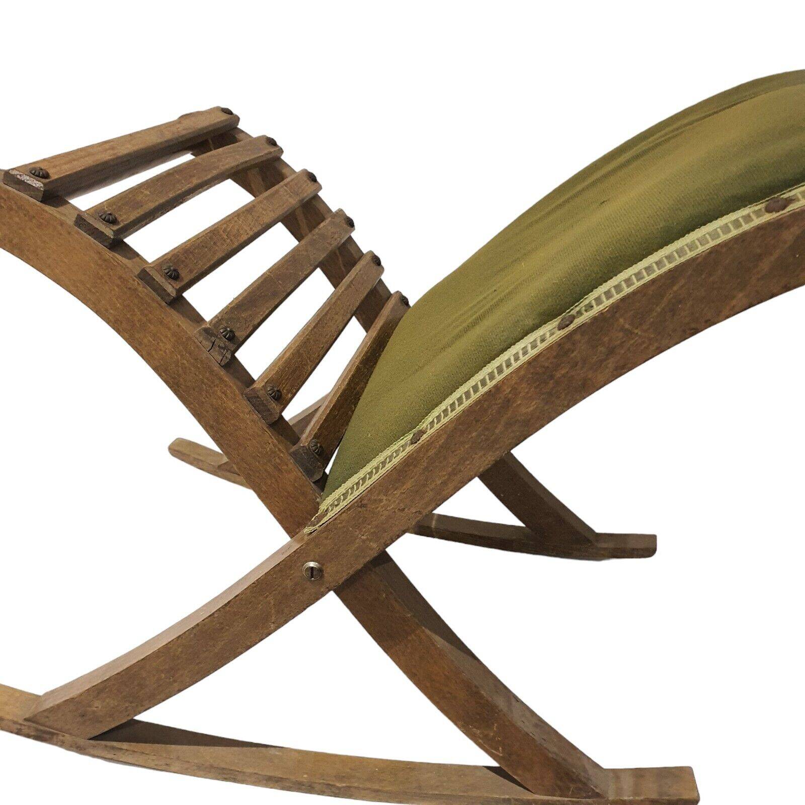 Ancien Repose Pied A Bascule Tissu Vert Et Bois Vintage Déco