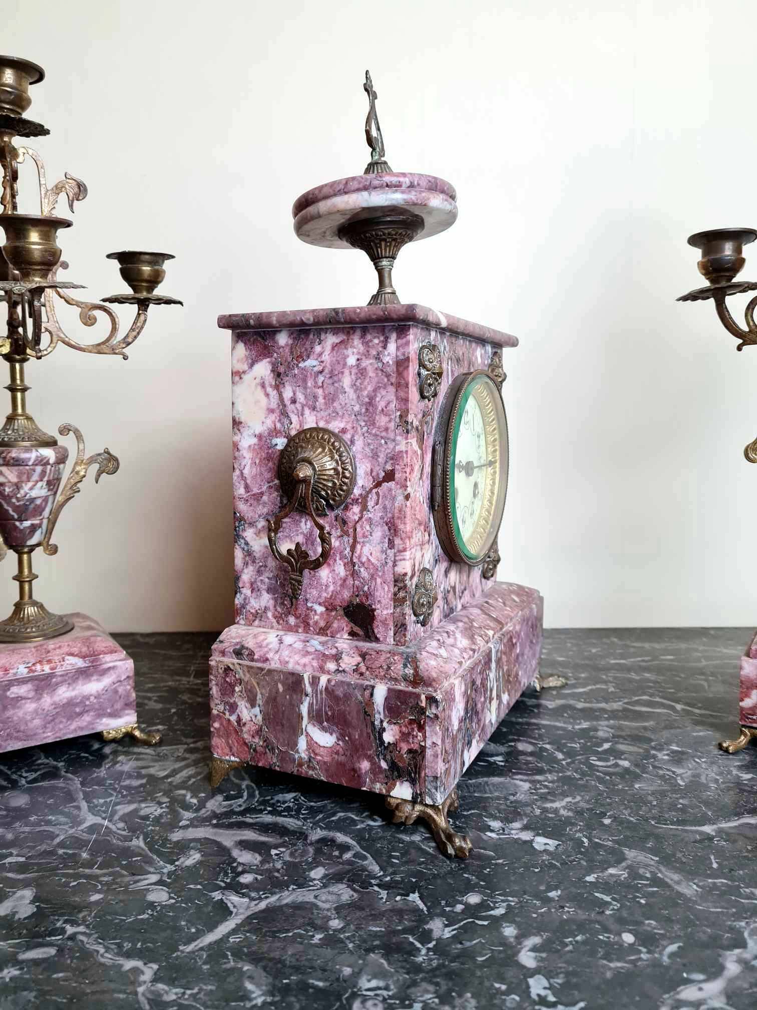 Clock And Its Two Candlesticks Napoleon III Period