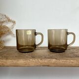 2 Arcoroc France smoked glass mugs