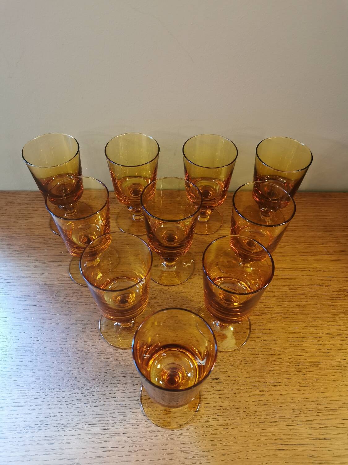 Set of 11 vintage amber stemmed glasses