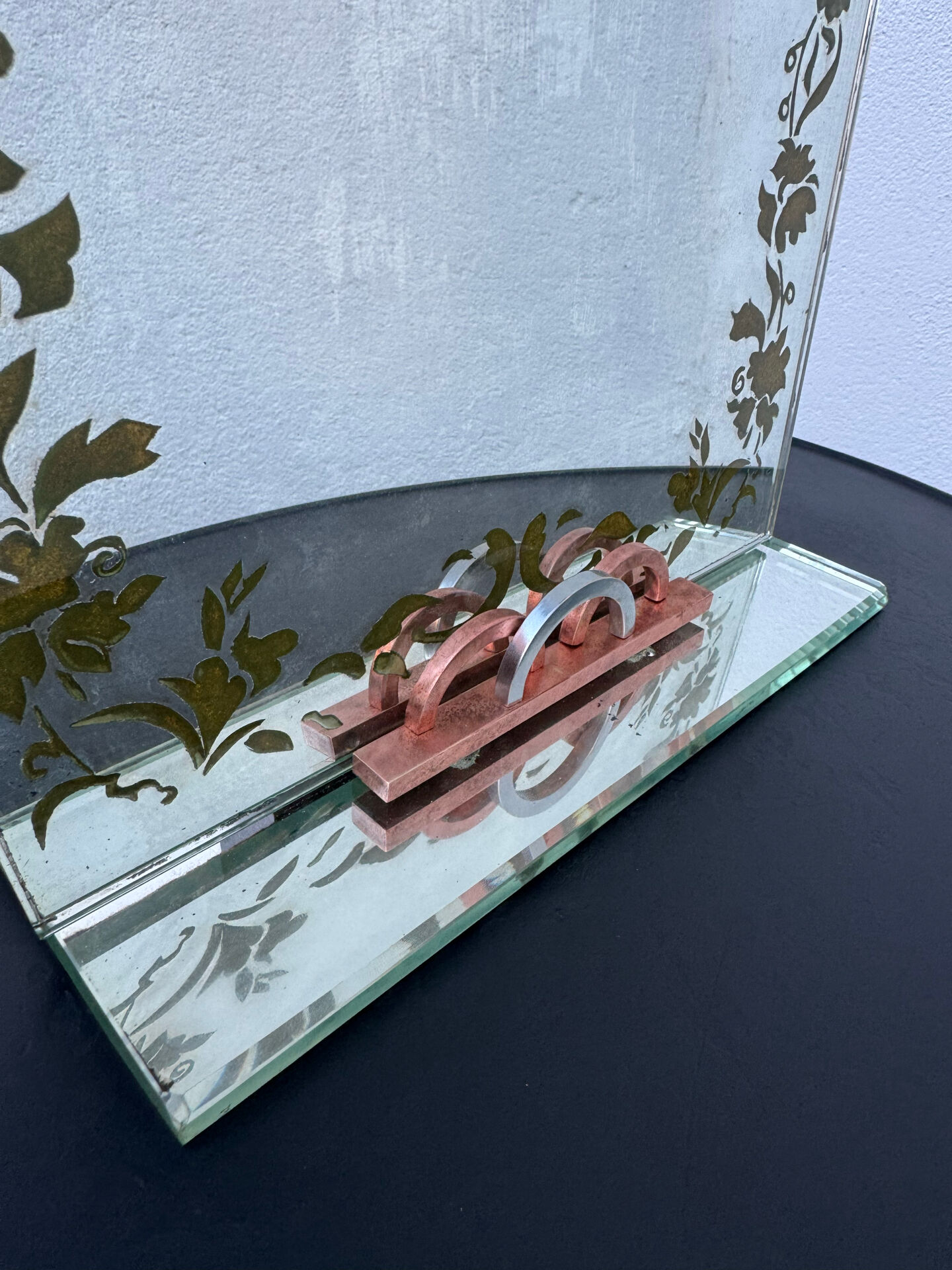 Art Deco engraved tabletop mirror