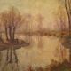 Grand tableau de paysage signé A. Corradi du XXe siècle