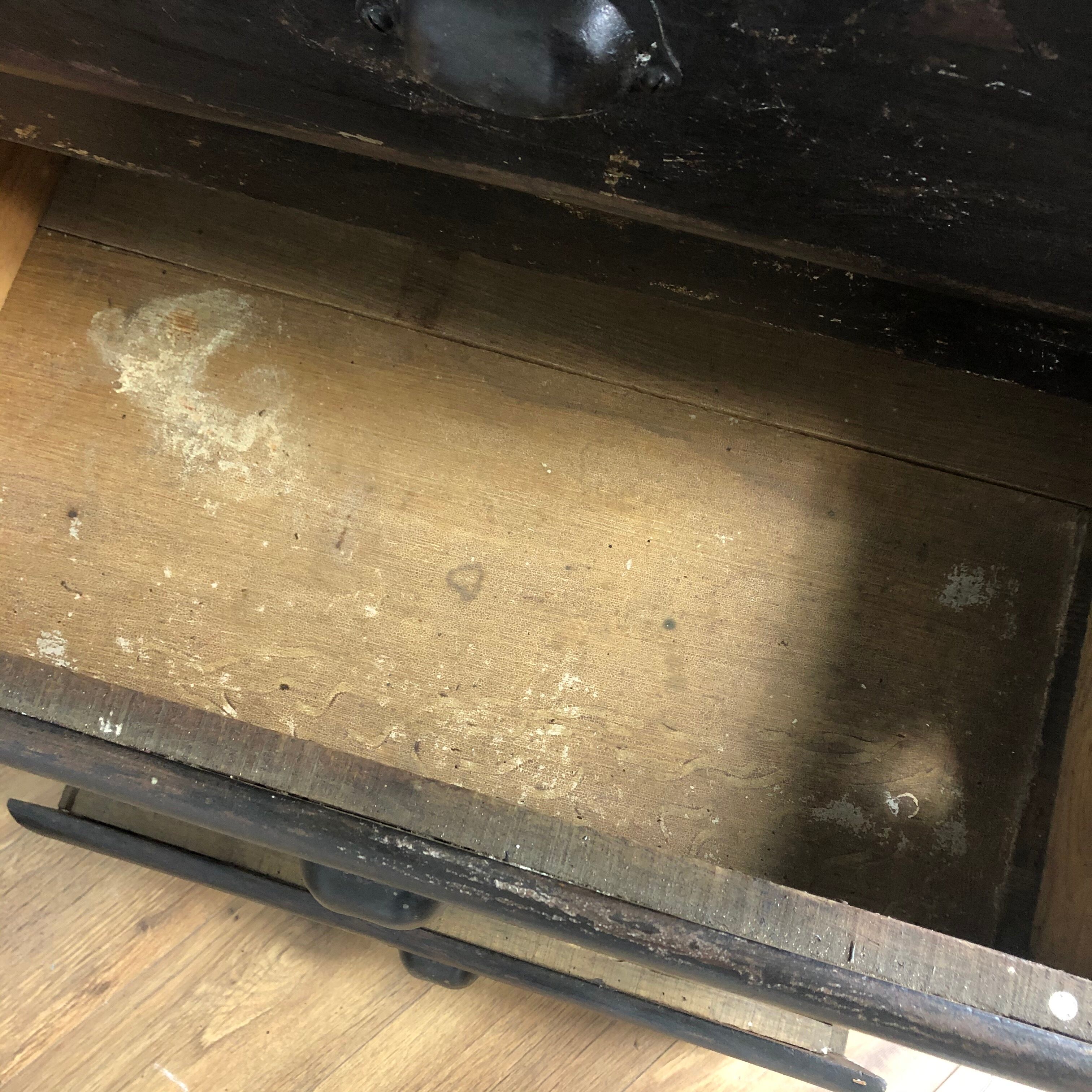 Former wooden workshop dresser, black patina