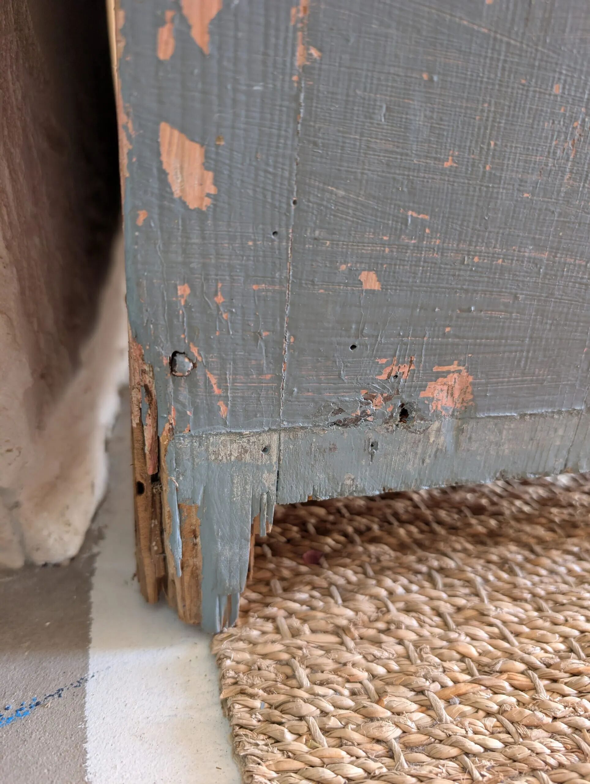 Glazed enfilade antique workbench – blue patina