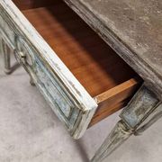 Pair of Louis XVI style bedside tables with patina