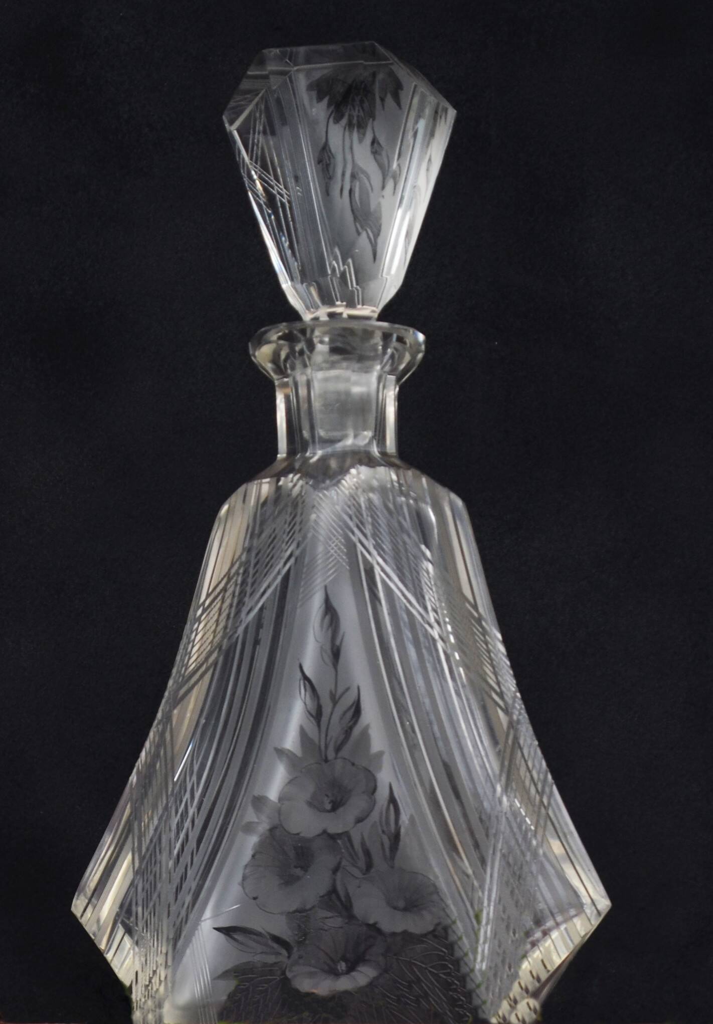 Art Deco Bohemian Czech Karl Palda Cut Glass Barware Decanter