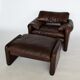 Maralunga armchair in leather & Ottoman by Vico Magistretti for Cassina 1970 s