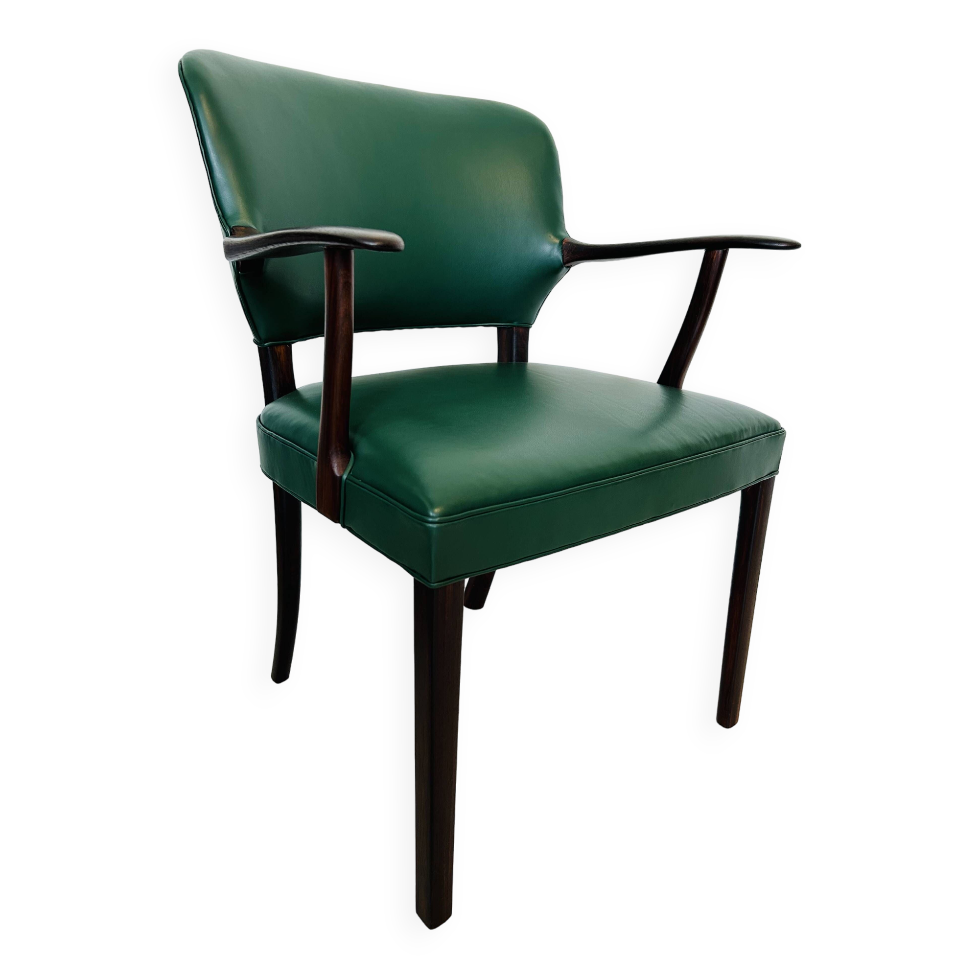 Danish Rosewood Green Leather Fully Restored Armchair, 1960´s
