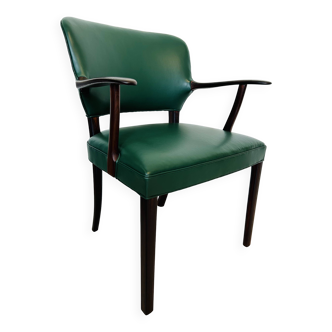 Danish Rosewood Green Leather Fully Restored Armchair, 1960´s